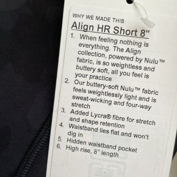 NWT Lululemon Align Bike Shorts 8”Size 4  Heritage Camo Coal Multi Nulu high r - Picture 8 of 8